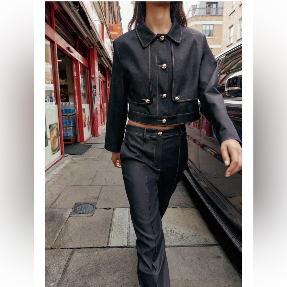 Zara contrasting stitch short Jacket - Picture 2 of 10